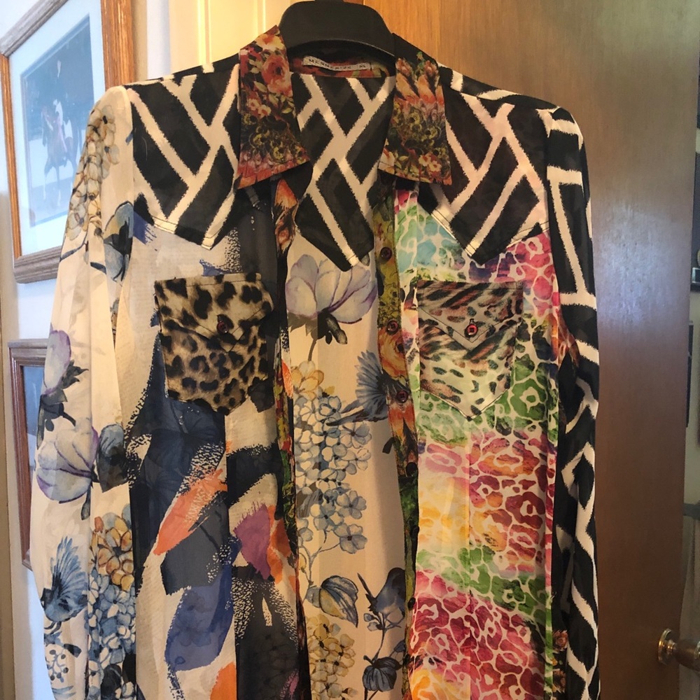 Mesmerize Multi-Colored Sheer Blouse. Size Xl. - image 1